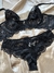 Conjunto de lingerie de renda e tule sem bojo - Preto - comprar online