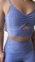 Conjunto canelado de top e calça sem bolso - Azul Celeste na internet