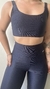 Conjunto canelado de top e calça sem bolso - Azul Marinho - comprar online