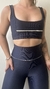 Conjunto canelado de top e calça sem bolso - Azul Marinho - comprar online