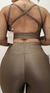 Conjunto canelado de top e calça sem bolso - Castanho