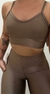 Conjunto canelado de top e calça sem bolso - Castanho - loja online