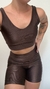 Conjunto canelado de top e short com bolso - Café na internet