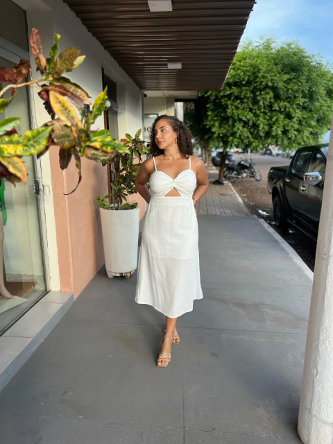 VESTIDO LINHO BUSTO FRANZIDO