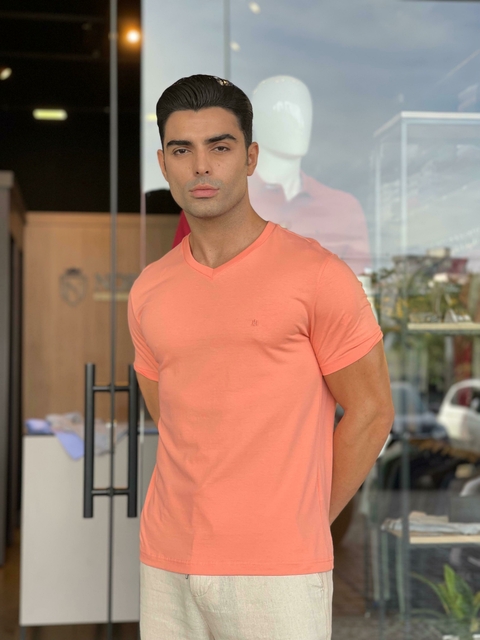 Camiseta Manga Curta Malha Básica Slim Fit - Laranja