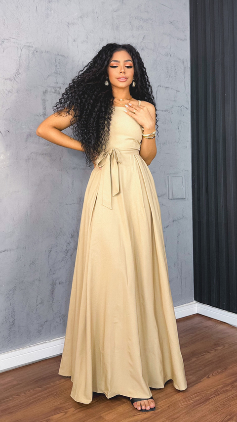 Vestido longo fluido cor Nude