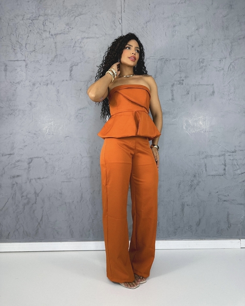 Conjunto calça c/ cropped de pala na frente cor telha