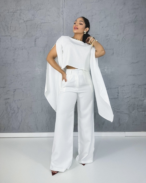 Conjunto calça e cropped manga longa Cor Branco - comprar online