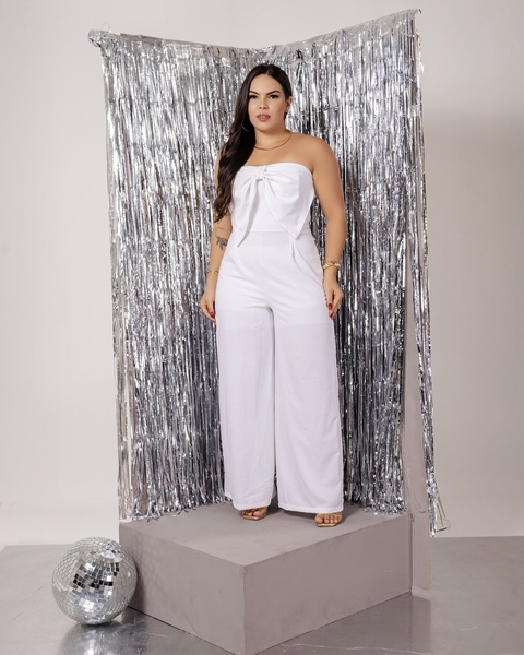 Macacão tomara que caia laço cor Branco