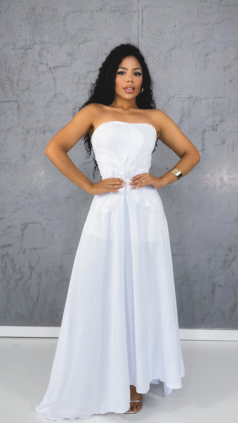 Vestido longo pétala cor Branco