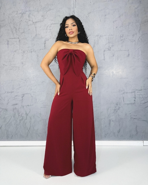 Macacão tomara que caia laço cor Bordo