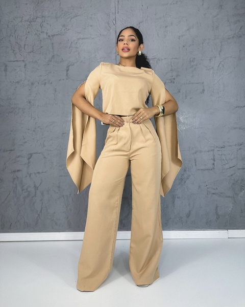Conjunto calça e cropped manga longa Cor Nude - comprar online