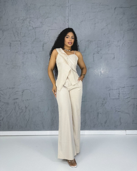 Conjunto calça e blusa babado cor Nude