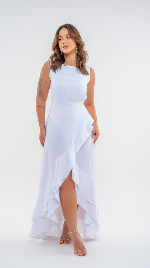 Vestido longo babado cor Branco