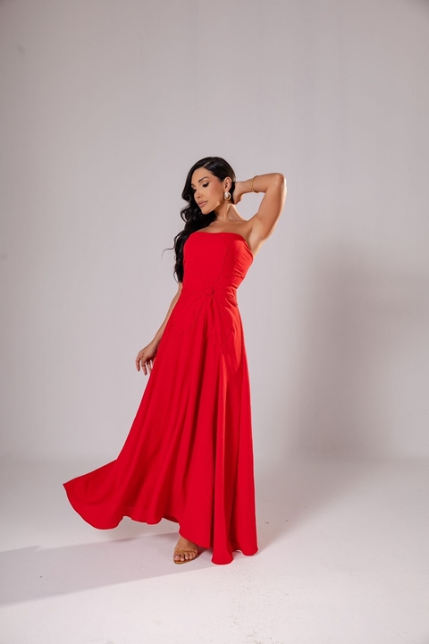 Vestido longo pétala cor Vermelho
