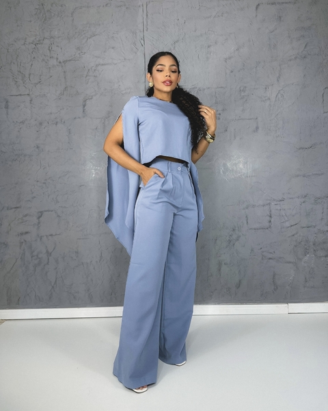 Conjunto calça e cropped manga longa Cor Azul - comprar online