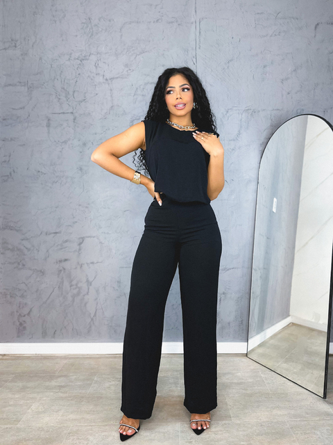 Conjunto calça e cropped colete cor preto - comprar online