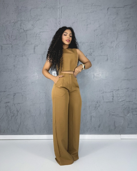Conjunto calça e cropped importado Cor Marrom - comprar online