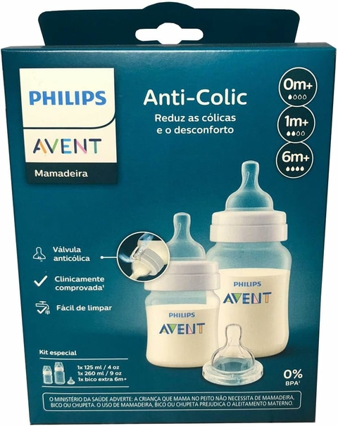 Kit Mamadeira Anticólica com 2, 125/260ML, Philips SCY119/03