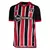 Camisa de futebol masculina do São Paulo II 23/24, nas cores vermelho e preto, com listras verticais e detalhes em branco.