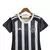 Camisa feminina do Atlético Mineiro I 24/25, nas cores branca e preta, com listras verticais e logo do time.

