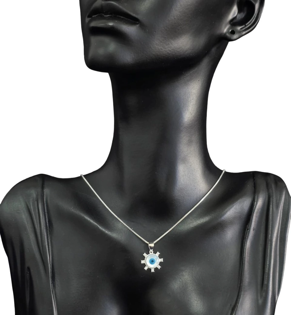 Colar Chocker Olho Grego c/ Zircônia - 45cm Prata925