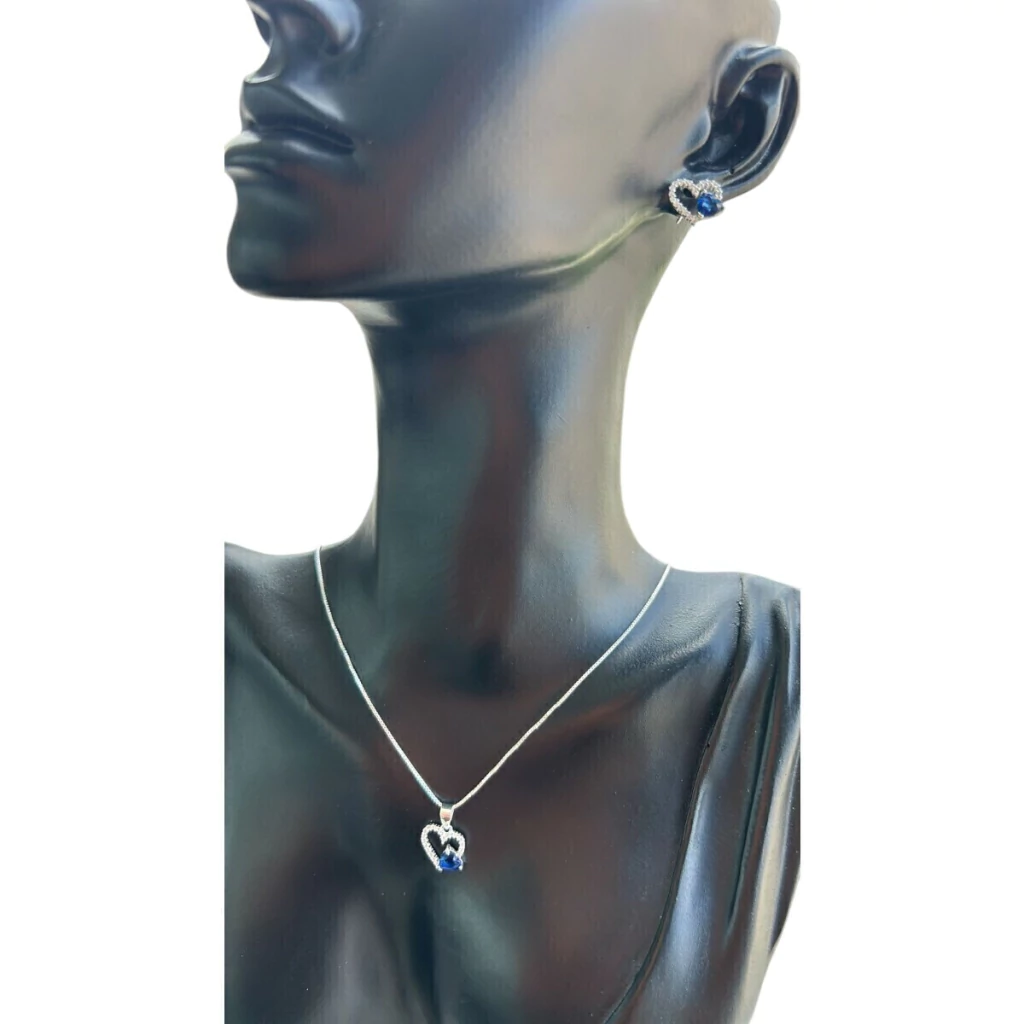 Conjunto Feminino Coração Duplo Zircônia-40cm Prata 925
