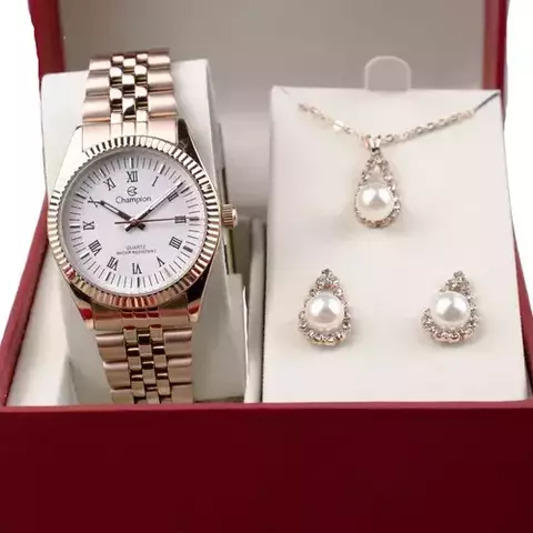Relógio Feminino Champion Rose Gold- CH24777X Kit Semi Jóia
