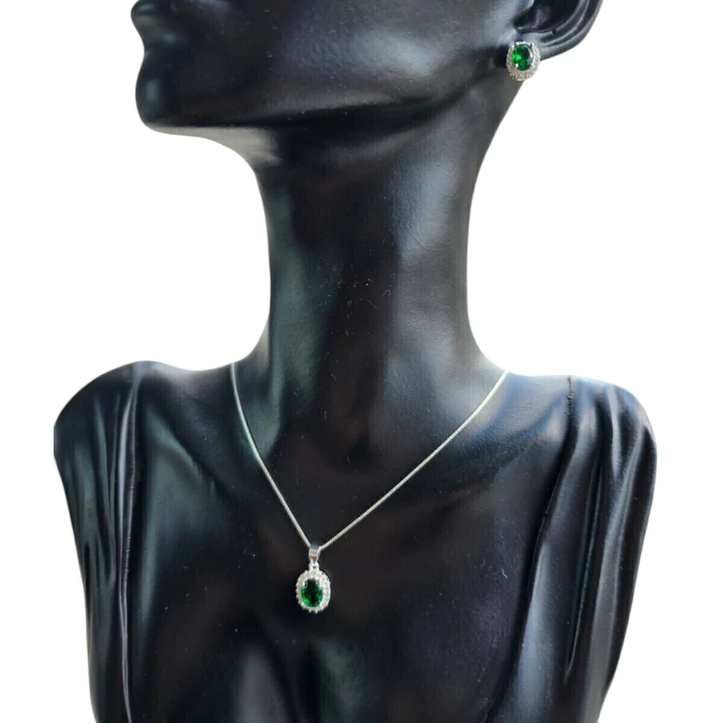 Conjunto Colar Chocker e Brinco Cravejado- 40 Cm Prata 925