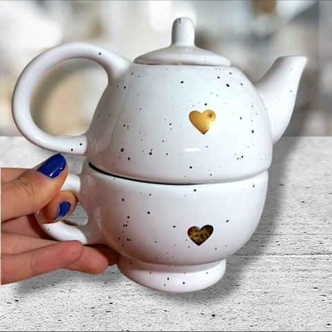 Tetera individual blanca - Linea oro