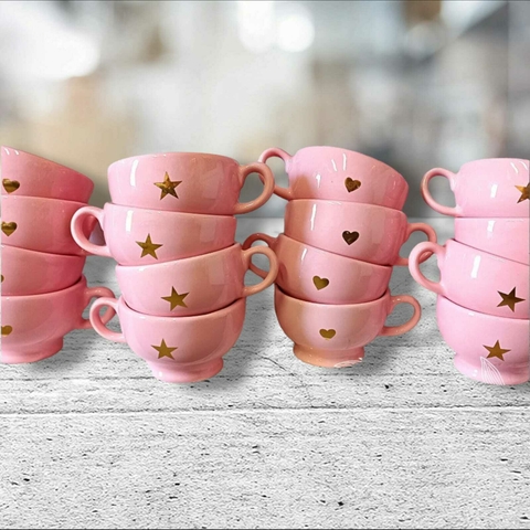 Taza - Rosa/Celeste y oro