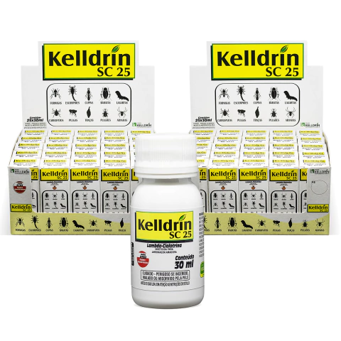 2 Caixas com 25 Unidades Inseticida Kelldrin Sc 25 30ml Mata Escorpião Barata Aranhas Traças Pulgas Carrapato Kit 50 Un