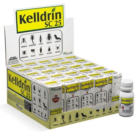 Kit 25 Unidades Sc 25 Inseticida Kelldrin 30ml Mata Escorpiões Baratas Aranhas Traças Pulgas Carrapatos Pulgões Formigas