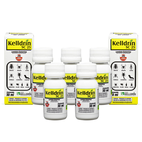 Kelldrin Sc25 Kit 5 Unidades 30ml Inseticida Formula Concentrada Mata Escorpião Barata Aranhas Traças Pulgas Cupim