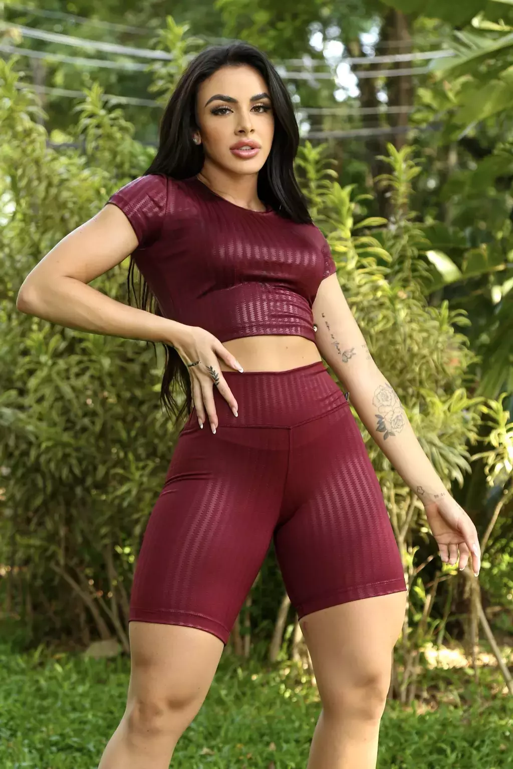 Conjunto Bermuda e Cropd Básico 3D Poliester