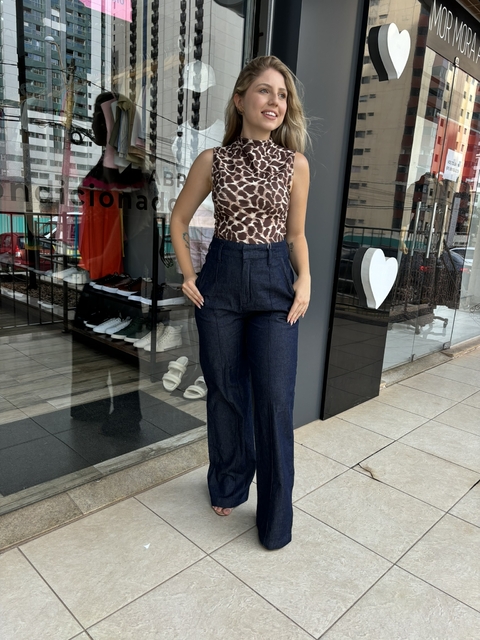 FEM Calça Alfaiataria Pregas Jeans Fino De algodão DIMY