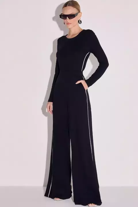 Feminino Calça Pantalona Em Molevisco Preto LINZZI