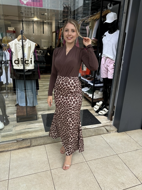 FEM Saia Estampada acetinada Animal Onça DIMY