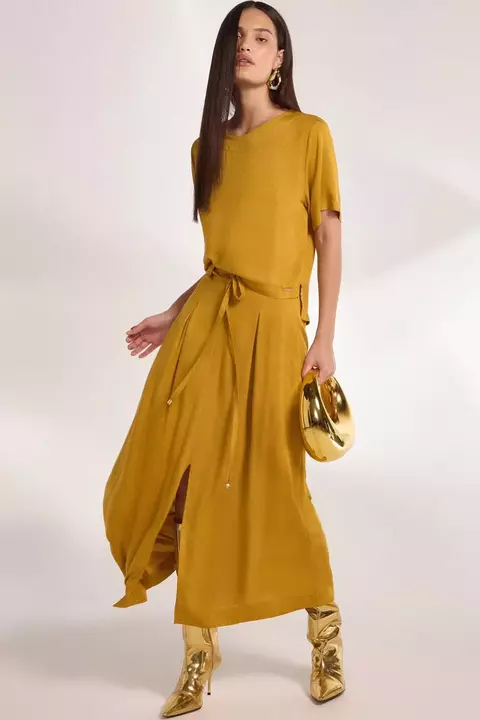 Feminino Saia Maxi Midi Em viscose Amarelo Escuro LINZZI
