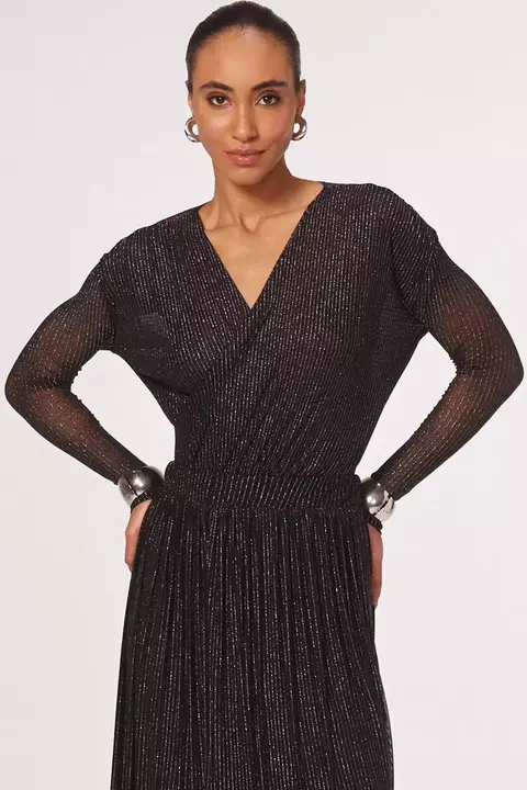 Feminino Body Em Tule Listrado Com Lurex Preto Linzzi