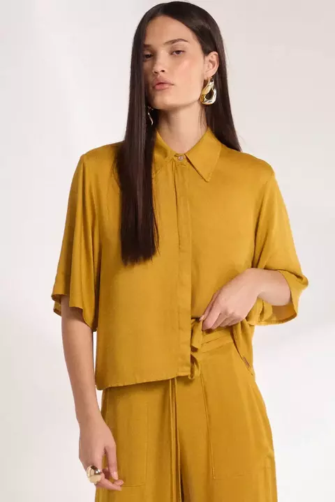 Feminino Camisa Em Viscose Amarelo Escuro LINZZI