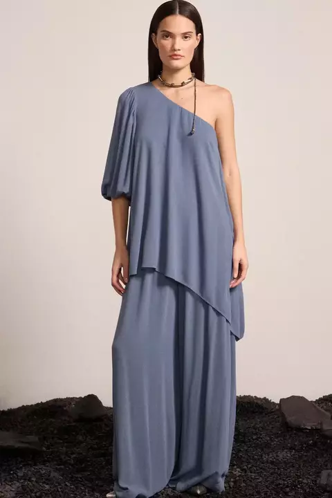 Calça Pantalona Em Crepe Azul Escuro LINZZI