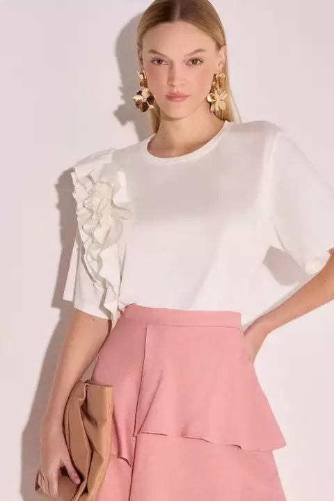 Feminino Blusa Com Babado Em Meia Malha Off-White Linzzi