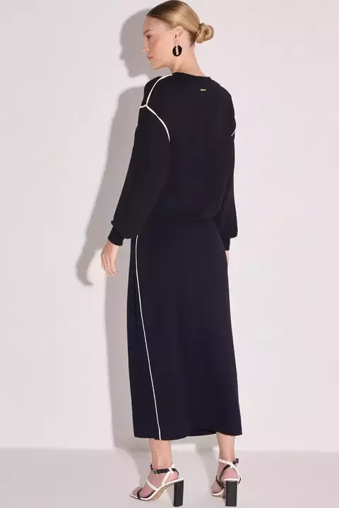 Feminino Saia Maxi Midi Em Molevisco Preto LINZZI
