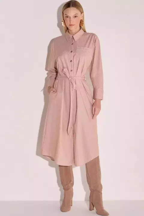 Feminino Chemise Em Tricoline Listrado Bege Escuro Linzzi