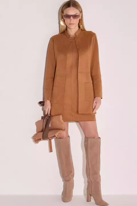 Feminino Casaco Alongado Em Scuba Suede Bege Escuro LINZZI