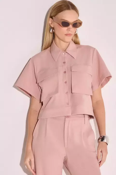 Feminino Camisa Cropped Em Crepe de Alfaiataria Rosa LINZZI