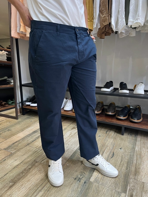 Calça Chino Casual Bolso Faca Classic Fit Marinho HighStil