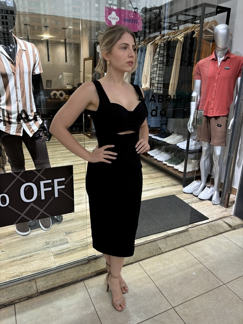 FEM Vestido Feminino Com Cut Out De Poliamida Preto DIMY