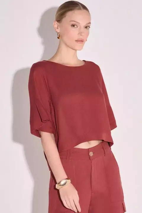 Feminino Blusa Manga ampla em Blend De Viscose Vermelho Escuro LINZZI